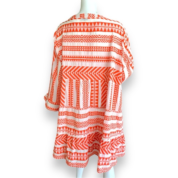 SIMPLY BE ORANGE WHITE GEO STRIPED JACQUARD COTTON MINI TUNIC DRESS WOMEN SZ 24 - Picture 2 of 12